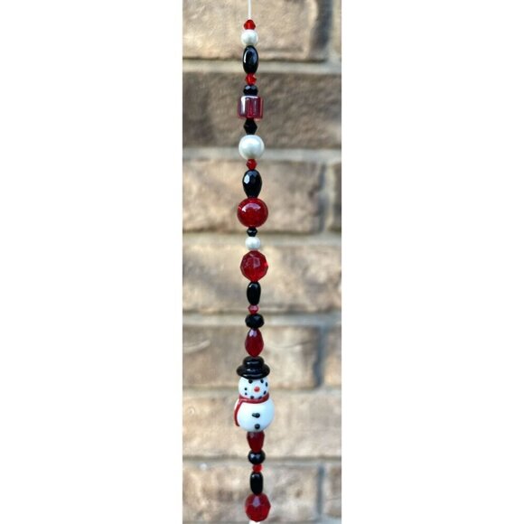 Beaded Snowman Suncatcher Red White Black Crystal Prism Hanging Patio Decor - Picture 5 of 8